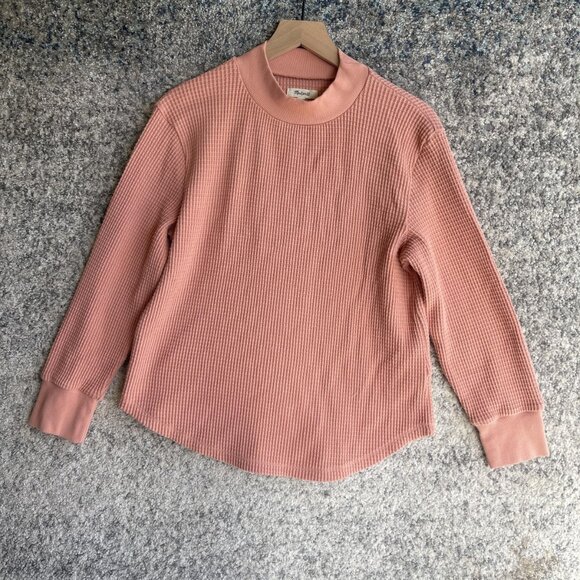 Madewell Sweater Womens Medium Pink Waffle Knit Pullover Long Sleeve Casual Top - Picture 1 of 6